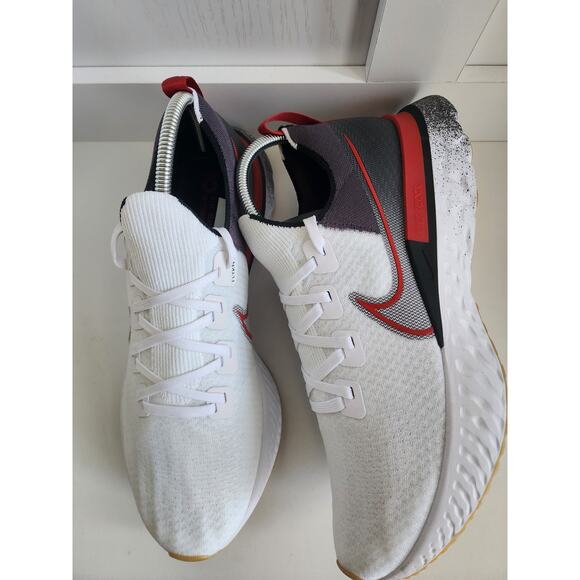 Men's Size 14 NIKE React Infinity Run FlyKnit White University Red EUC Shoe - Picture 5 of 11